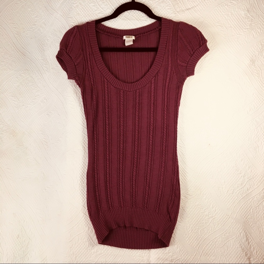 Woman’s Small Studio Y short sleeve purple sweater